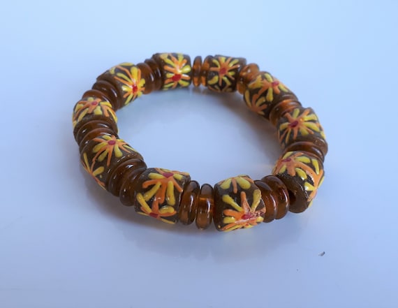 Vintage African trade beads beaded stretch bracel… - image 1