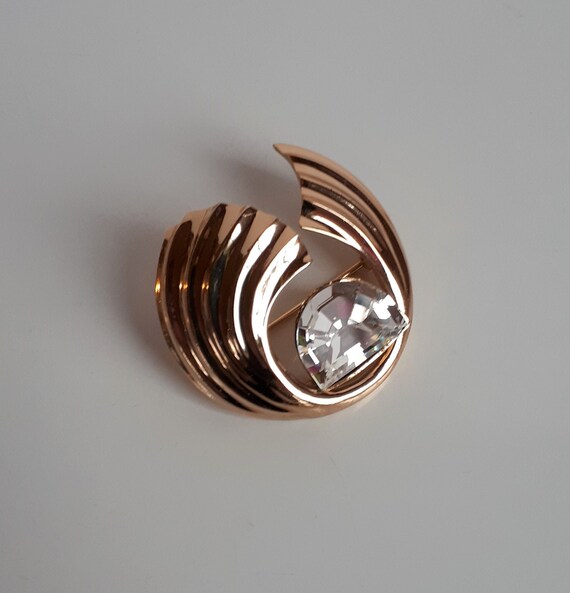 Broche Vintage ORENA PARIS - Fleur Dorée Et Émaillée Noire - Occasion Bon État