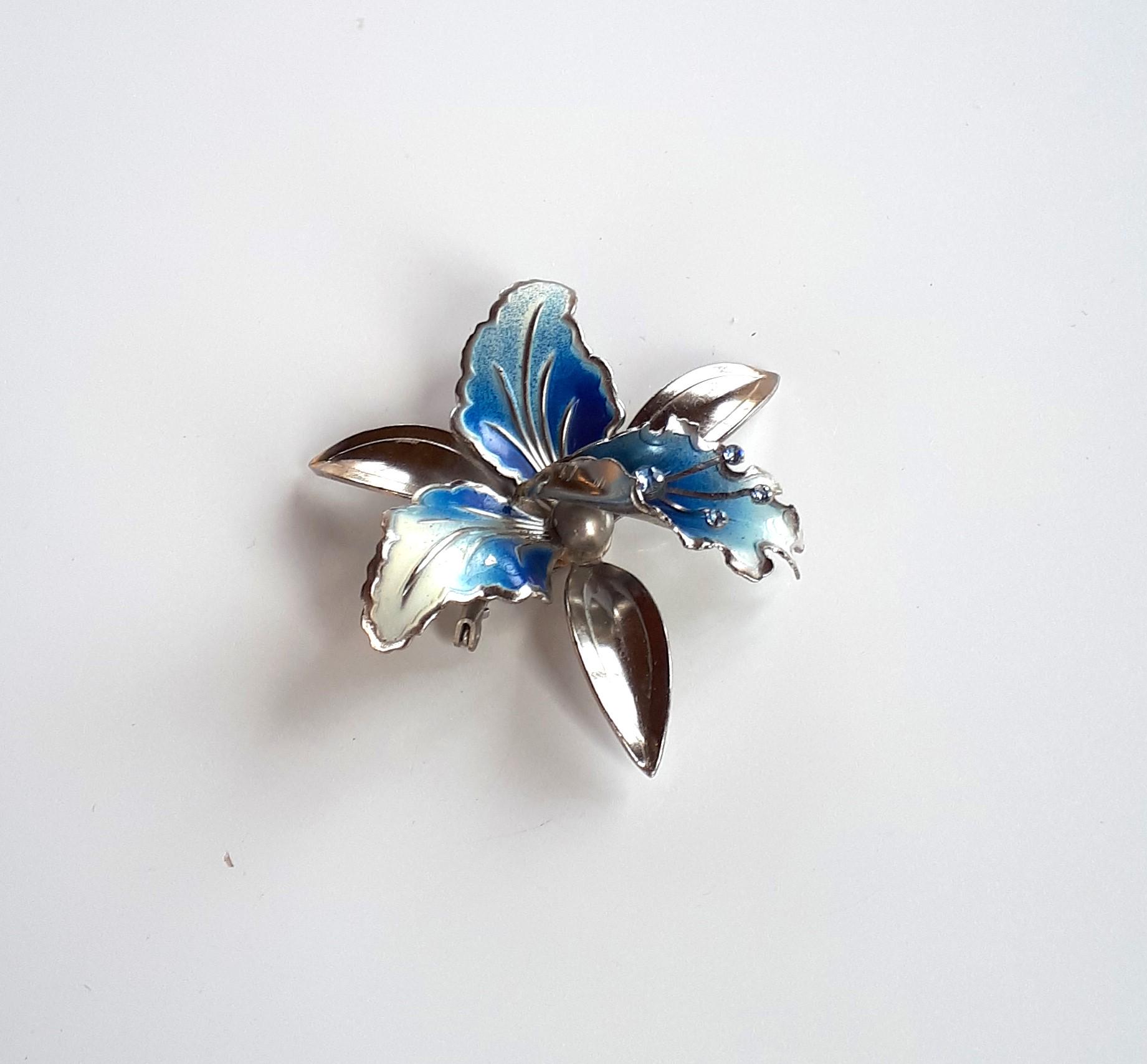 Broche Ancienne En Argent 925 Orchidée Style Art Nouveau - Bon état, Vintage