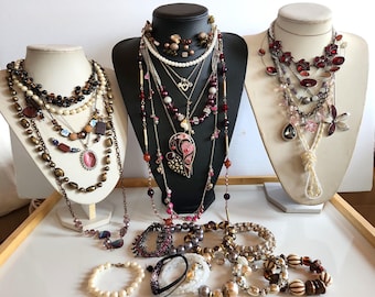 choose your lot Vintage silver gold color metal enamel glass red pink accent jewelry chain Necklace Bracelet your choice