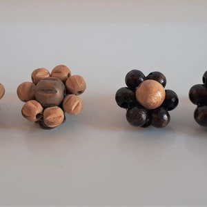 Vintage 50er Jahre Lot Set 2 Paar Holzperlen Blumen Ohrclips naturbraun farben