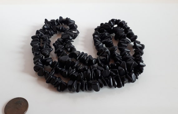 Vintage weighty chunky nugget tumbled beads black… - image 3