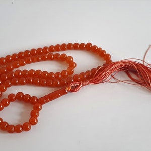 Carnelian glass prayer beads with huge silk tassel 101 beads and guru bead