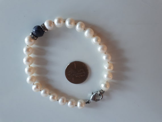 Genuine white freshwater pearl beaded hand knotte… - image 3
