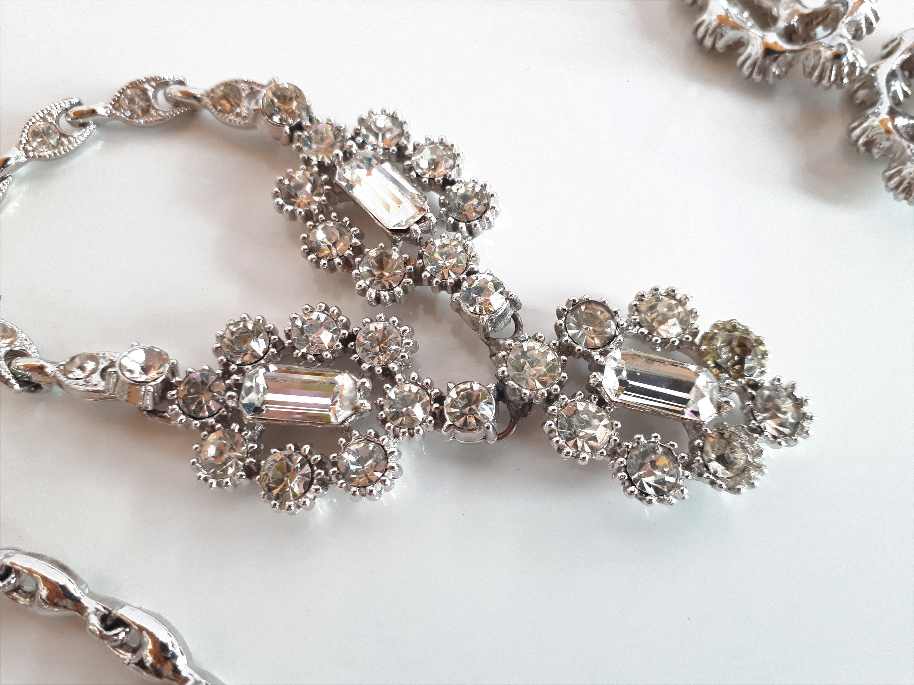 Vintage 50s CLAUDETTE Signed Rhodium Plate Crystal Paste Rhinestone ...