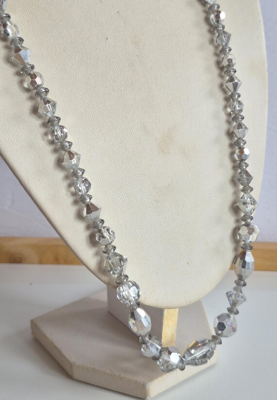 Vintage 50s silver color coated mirror effect crystal beaded graduated Necklace