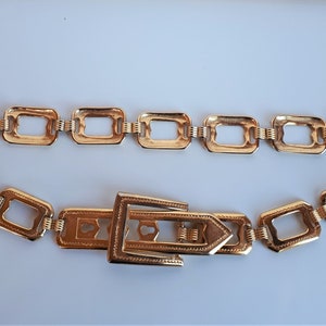 Vintage Designer COUTURE signed T gold plate metal women&#39;s belt with big rectangular links