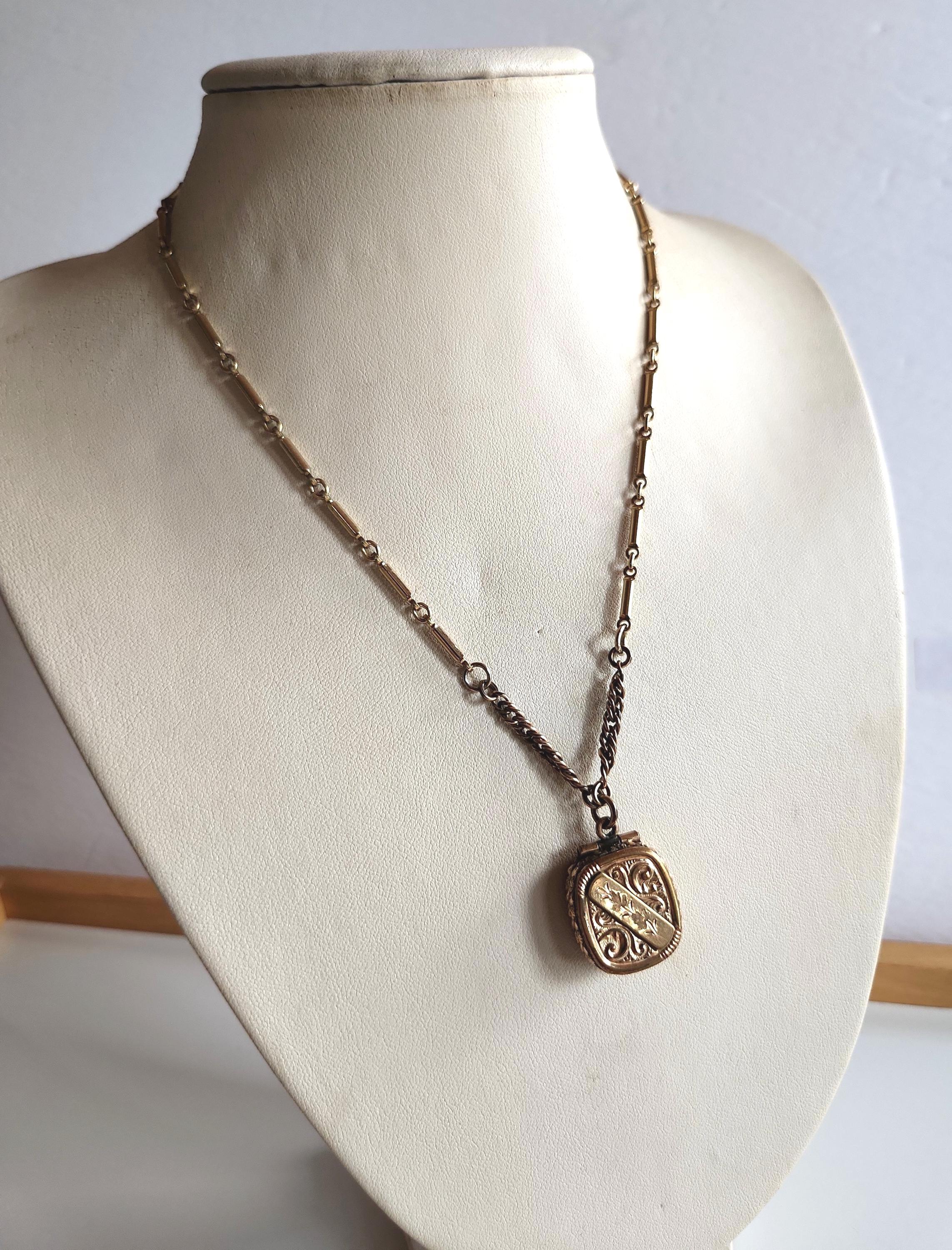 Collier Ancien Plaqué Or Victorien Avec Pendentif Lys - 16 Pouces, Vintage, Bon état