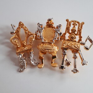 Statement Vintage SIMON CHANG signed gold silver metal 3 dancing antique chairs with musical notes