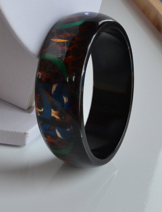 Animal print bangle, Unusual layered black and ir… - image 6