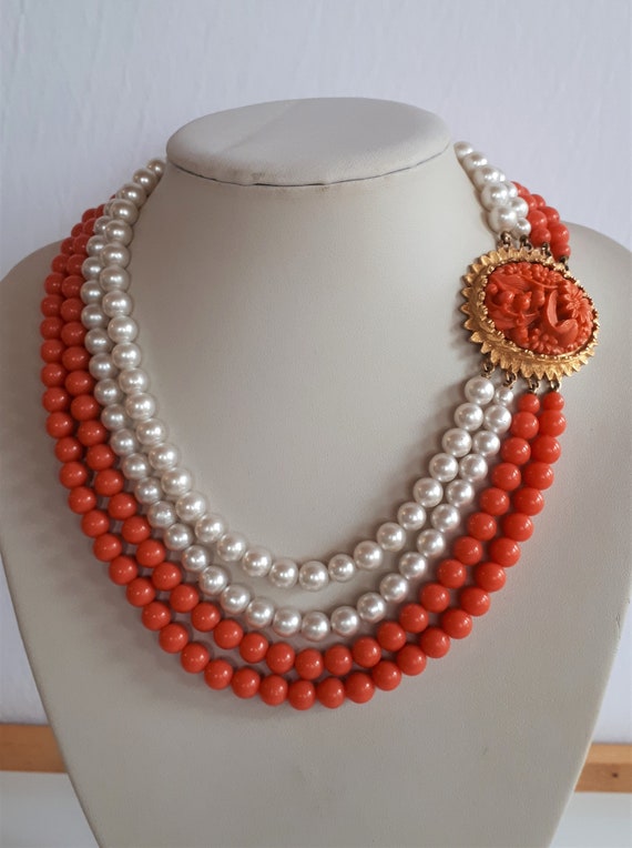 Statement vintage haute couture pink salmon coral… - image 1