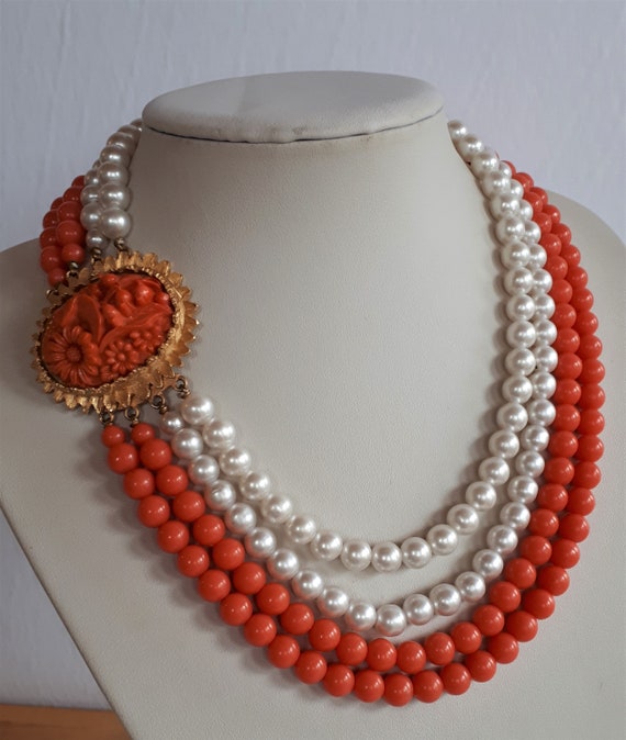 Statement vintage haute couture pink salmon coral… - image 3