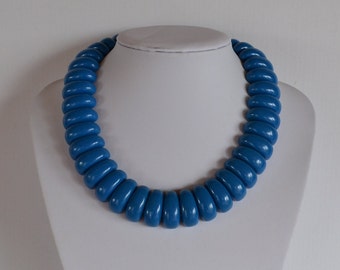 DECLARACIÓN Vintage 80's blue plastic panel torque choker collar estilo Cleopatra