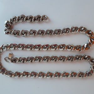 Ausgefallene STATEMENT schwere lange vintage silberfarbene Metallkette mit grobstrick abgeflachten Gliedern unisex Männer Frauen, Unisex Kette Halskette,