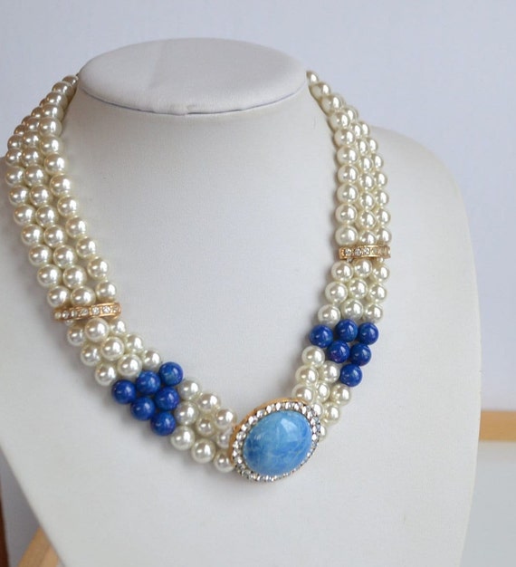 Vintage high end designer glass faux pearl genuin… - image 3