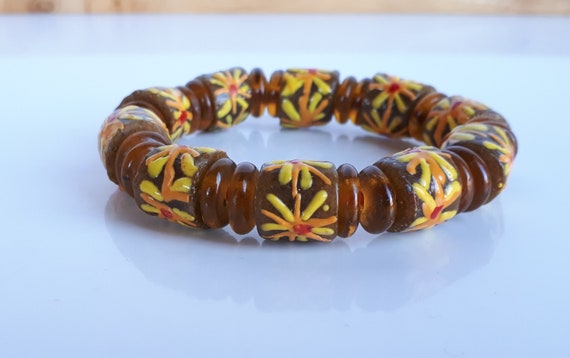 Vintage African trade beads beaded stretch bracel… - image 4