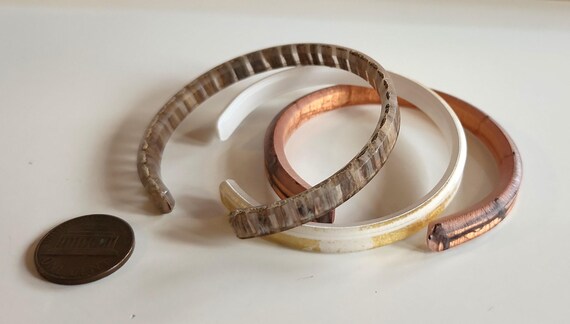 Vintage Plastic Stack Bangle Bracelets: Copper & … - image 4