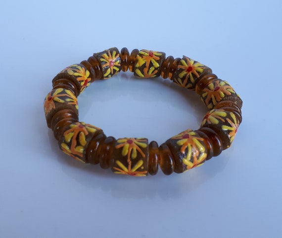 Vintage African trade beads beaded stretch bracel… - image 2