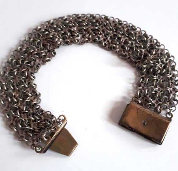 Antique Victorian signed silver mesh bracelet bra… - image 5