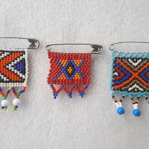 Lot 3 pcs colorful glass seeds dangle brooch pin Southwest style ethnic