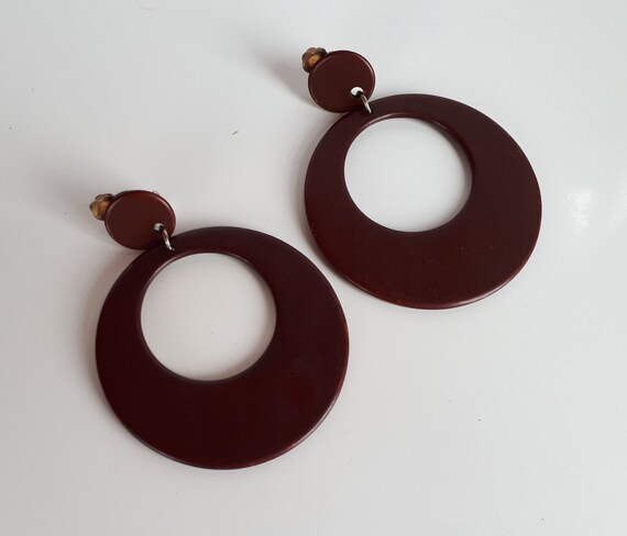 RUNWAY Retro vintage brown plastic circle dangle … - image 3