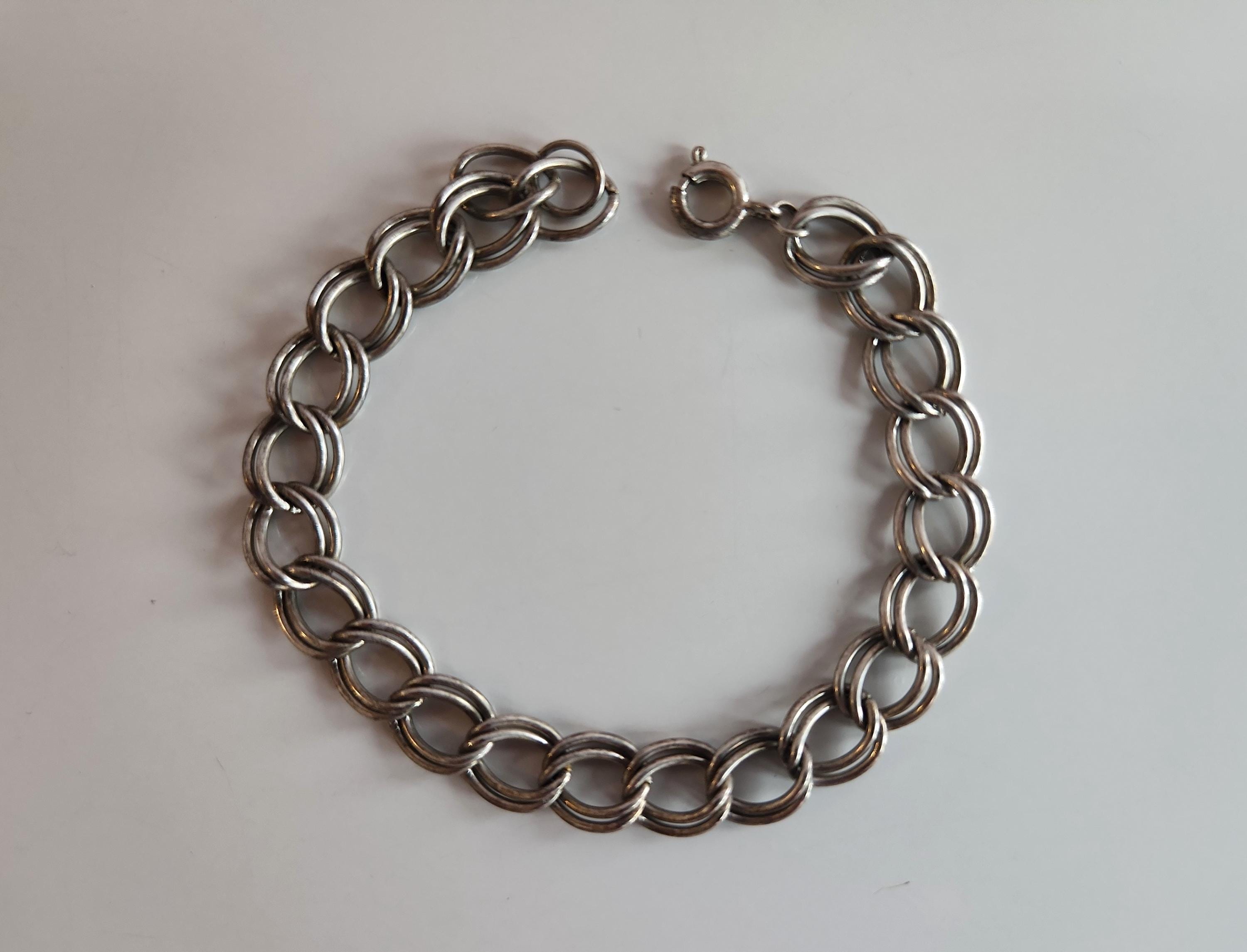 Vintage Silver Color Metal Chain Bracelet With Double Large