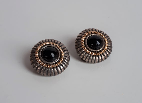 Chic Vintage silver and gold metal black glass ca… - image 1