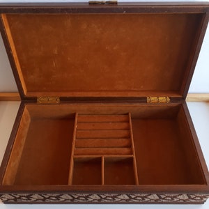 Big Vintage 1976 Japan Brown Wood and Fabric Jewelry Box - Etsy