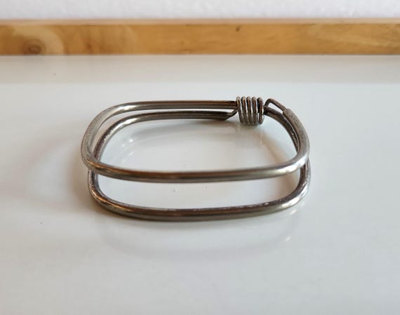 Wirework metal square bangle bracelet unique vint… - image 3