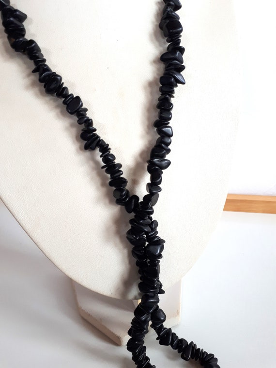 Vintage weighty chunky nugget tumbled beads black… - image 5