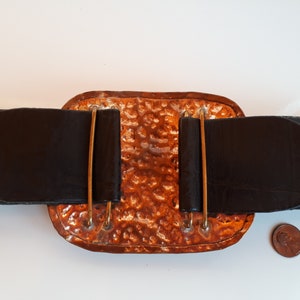 Statement couture black belt, Vintage designer statement women's black leather copper crystal belt, women leather belt, image 6