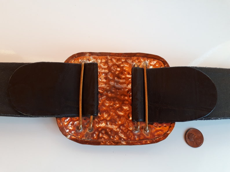 Statement couture black belt, Vintage designer statement women's black leather copper crystal belt, women leather belt, image 6