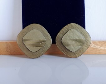 große Vintage Retro SIMON CHANG signiert olivgrün lucite handgeätzt quadratische Form Clip Ohrringe Designer