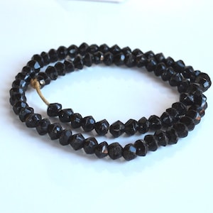 Antique Czech faceted black jet glass beaded necklace