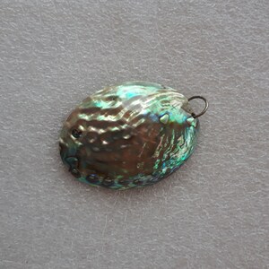 May include: A green, iridescent abalone shell pendant with a silver loop for hanging.