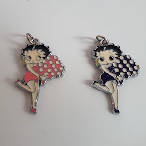 Vintage BETTY BOOP pink black cream enamel pendant charm your choice