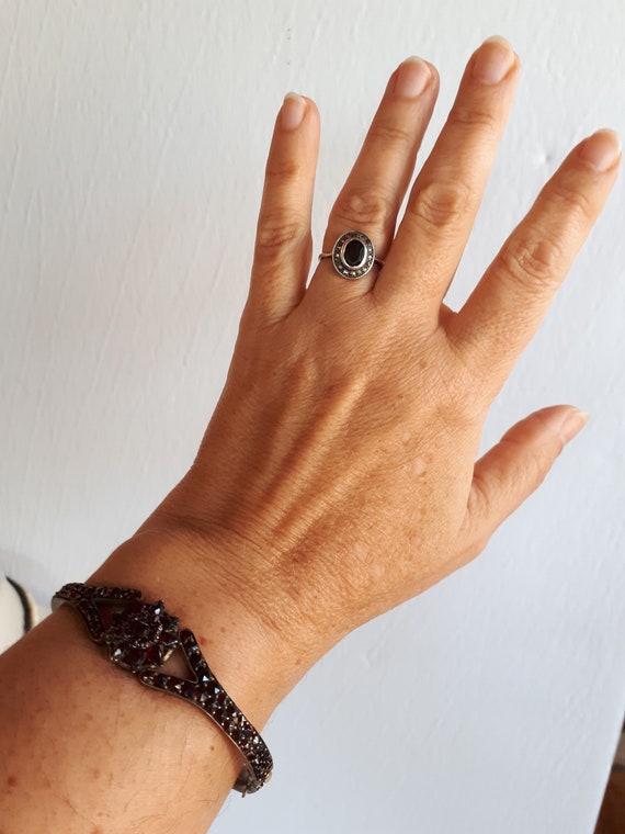 Antique Bohemian Garnet Hinged Bangle with Star F… - image 2