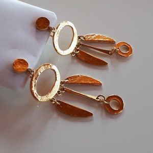 Vintage BOUCHER Designer Couture textured gold metal modernist STATEMENT dangle screw back earrings