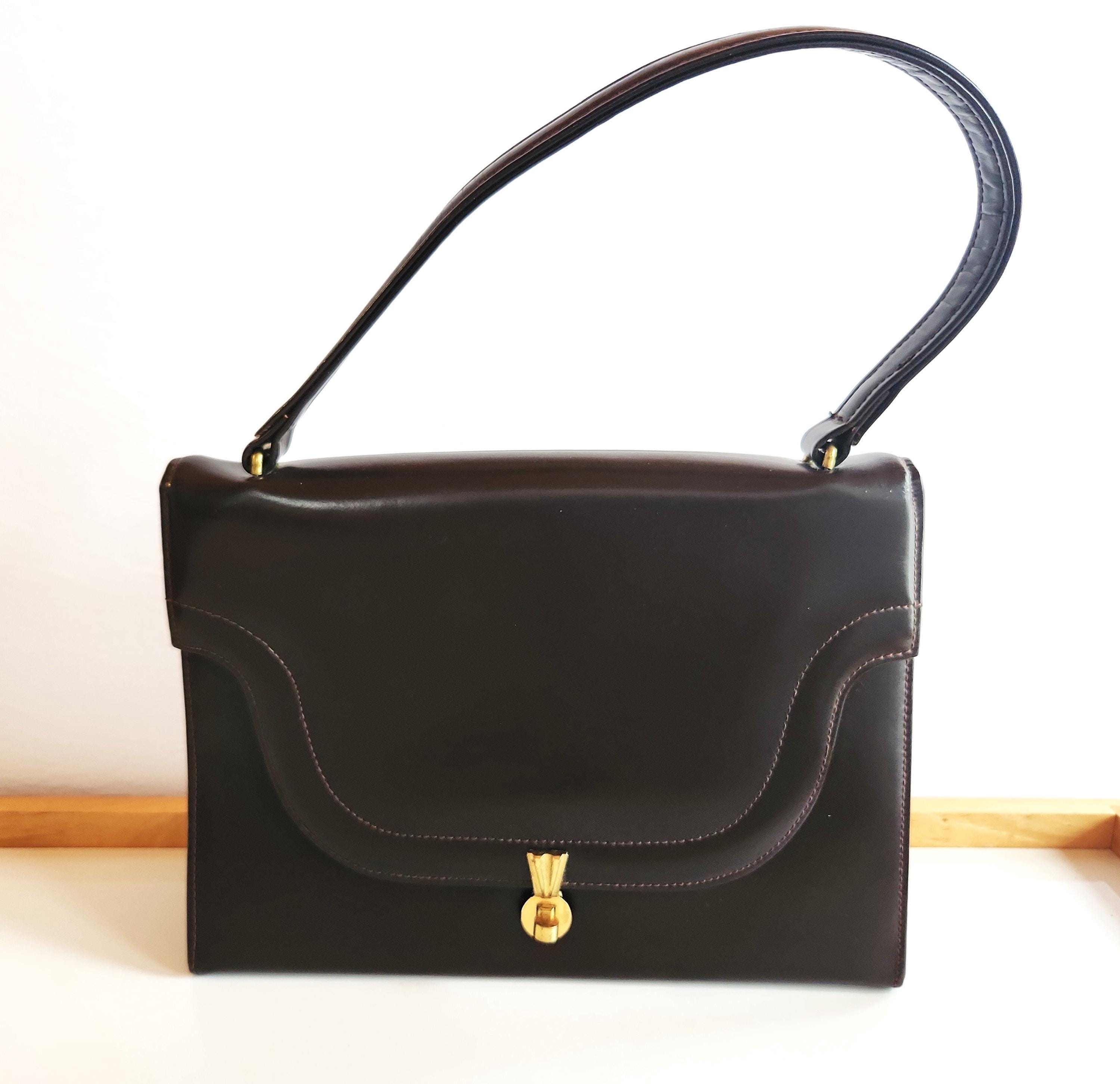 40’s French vintage handbag Vintage 50's Birks French Kelly Style Navy Blue Leather