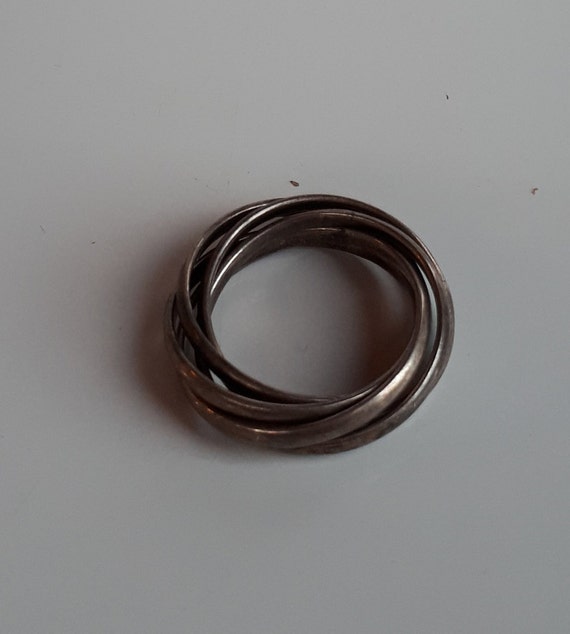 Vintage sterling silver 5 interlaced circles ring… - image 1