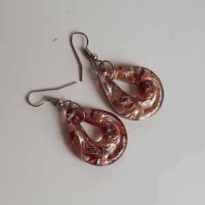 Italië MURANO goud zilver rode aventurijn folie glas bungelen oorbellen, Italiaanse lamp werk glazen oorbellen, Murano oorbellen,