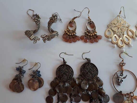 Lot 6 pairs large dangle earrings for pierced ear… - image 5
