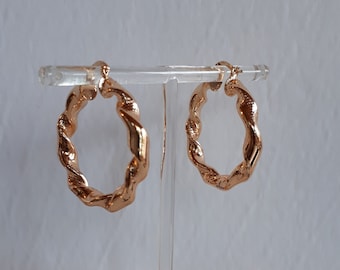 Superb vintage large signed gold plate twisted hollow hoop earrings