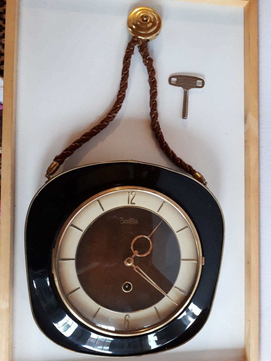 Vintage Zentra Zentra Germany Wall Clock Gold Trim Brown Enamel Etsy