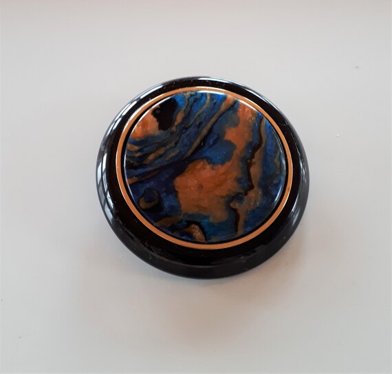 large Vintage marbled iridescent blue and orange … - image 4