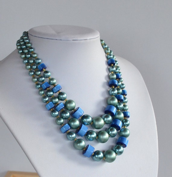 Vintage 50s JAPAN signed blue grey faux pearl and… - image 6