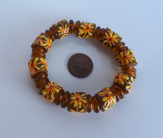 Vintage African trade beads beaded stretch bracel… - image 3