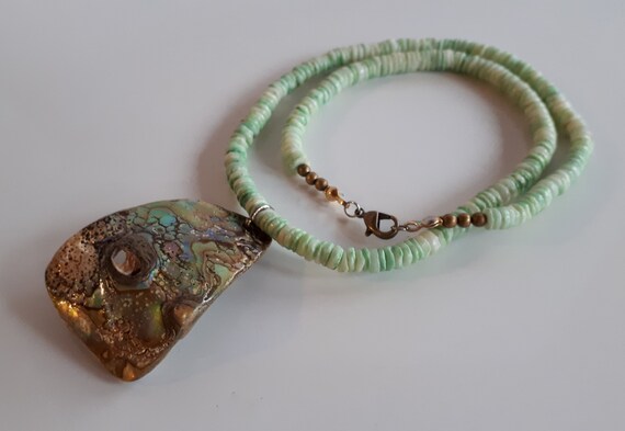 Vintage Dyed Green Heishi Shell Choker Necklace Rough