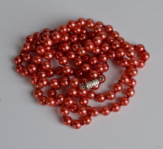 47 inches long Vintage copper orange glass pearl … - image 2