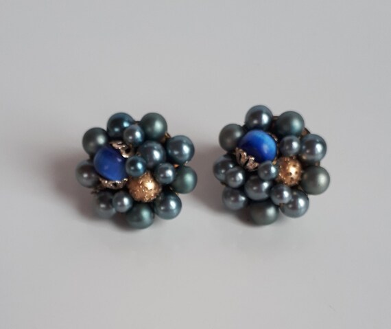 Vintage 50s JAPAN signed blue grey faux pearl and… - image 7